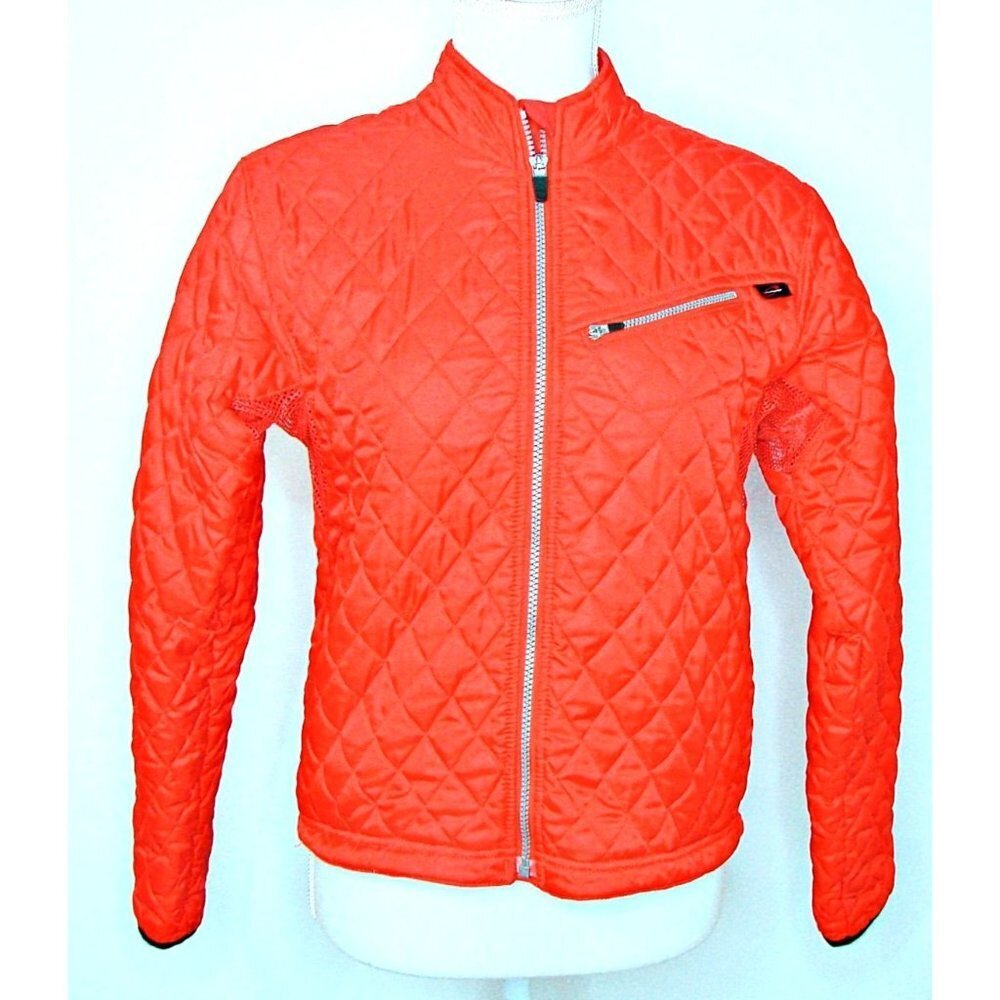 Womens Obermeyer Red Quilted Jacket Black Trim Gold Hardware Pockets Size 6